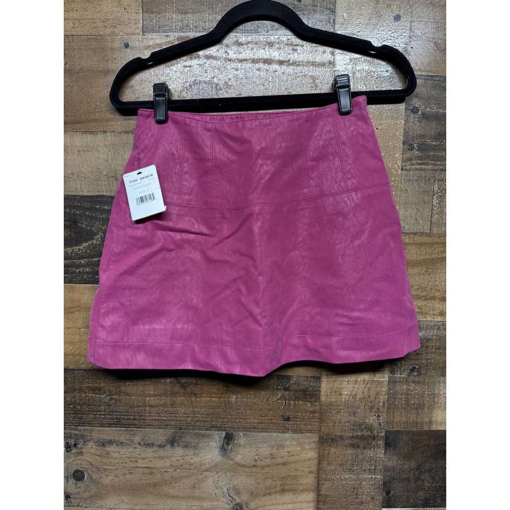 Free People Sweetheart Mini Skirt Magenta Pink Vegan Faux Leather OB1087644 Sz 2